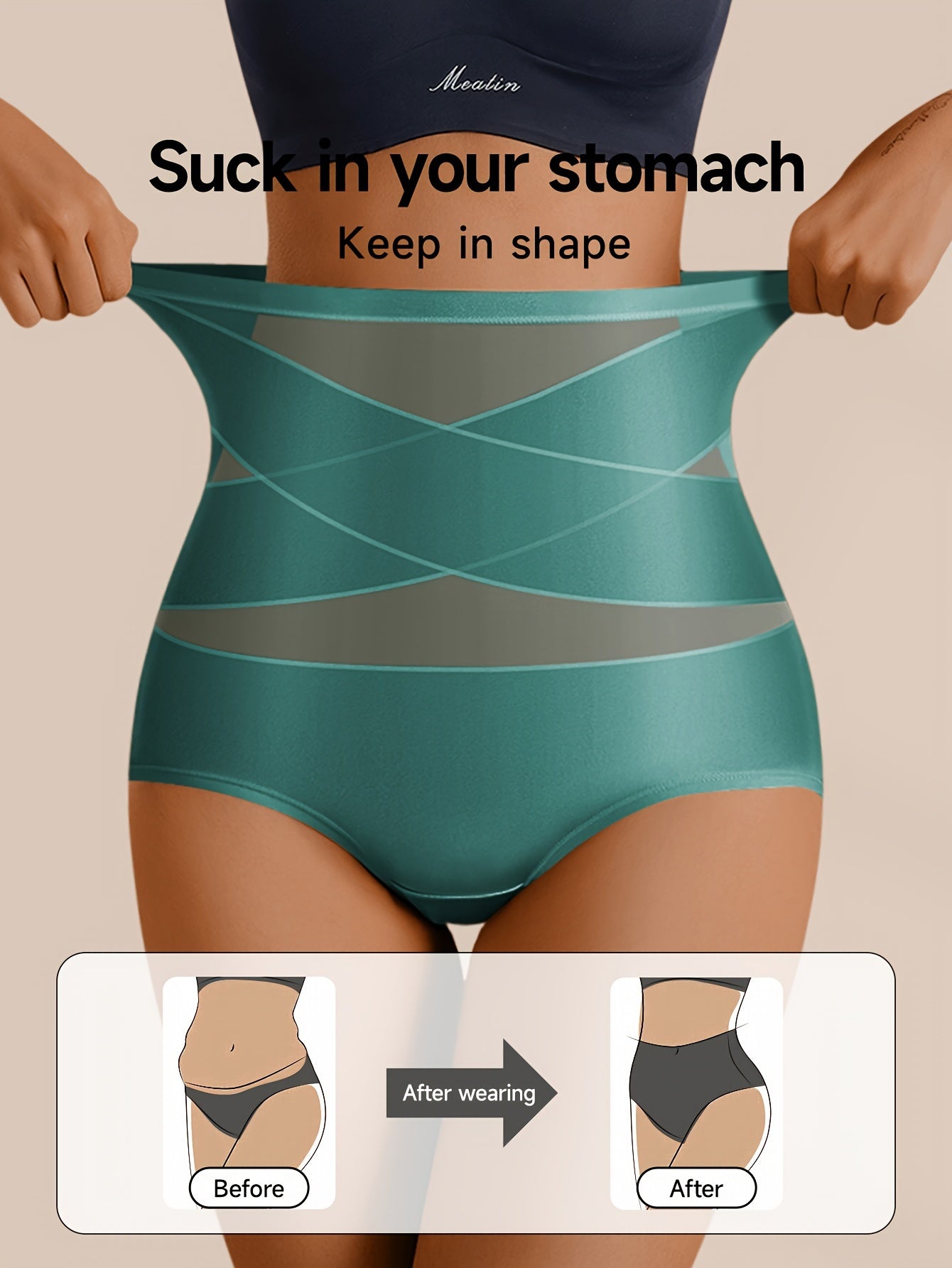 Women's High-Waist Shapewear Panties Teal Breathable Nylon Spandex Tummy Control