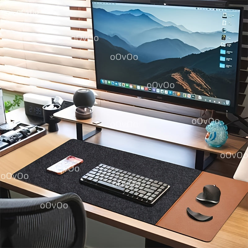 Large XXL Felt and PU Leather Gaming Mouse Pad Waterproof Non-Slip Oblong Edge Stitch