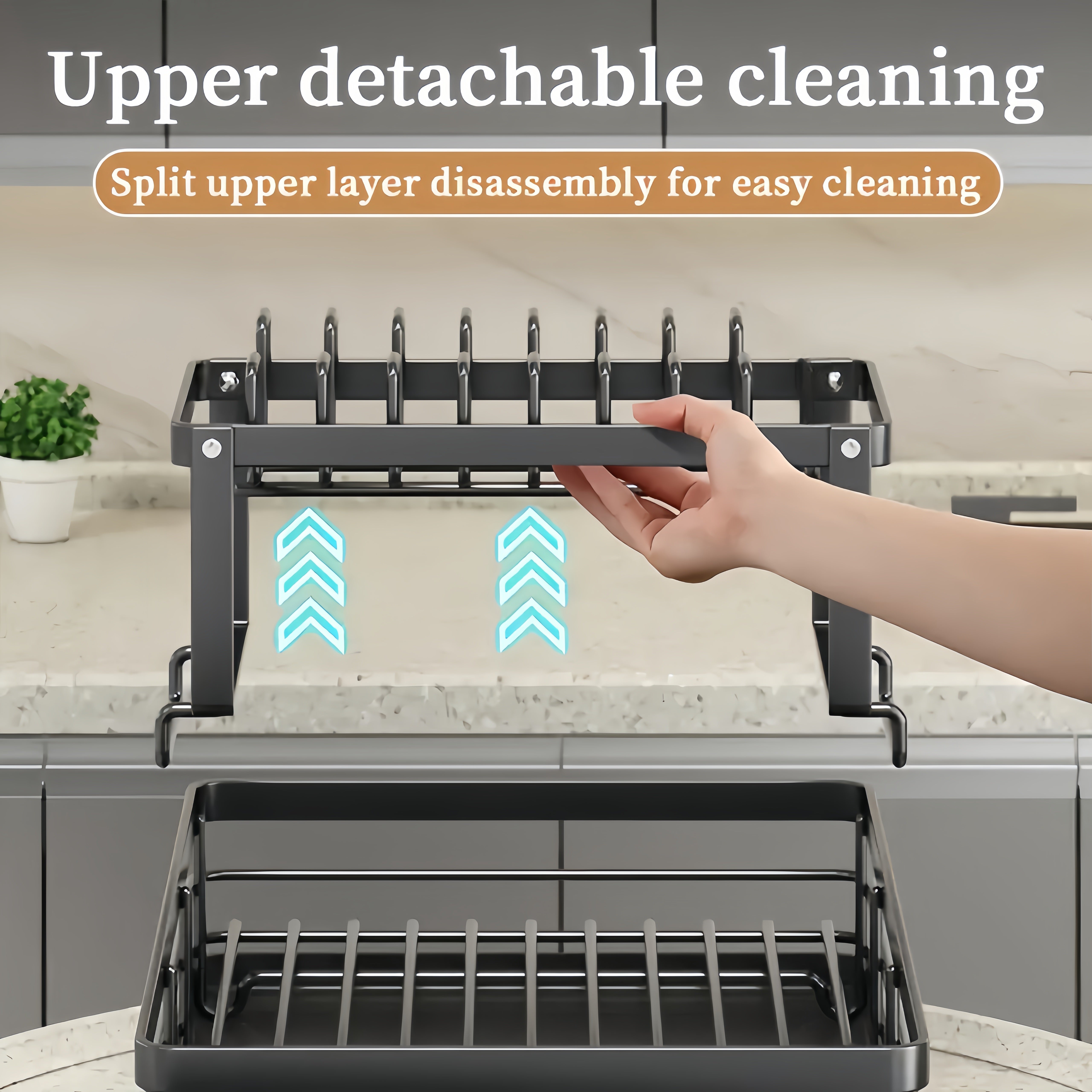 Space-Saving Double Dish Rack with Drainer and Cutlery Holder for Kitchen Organization