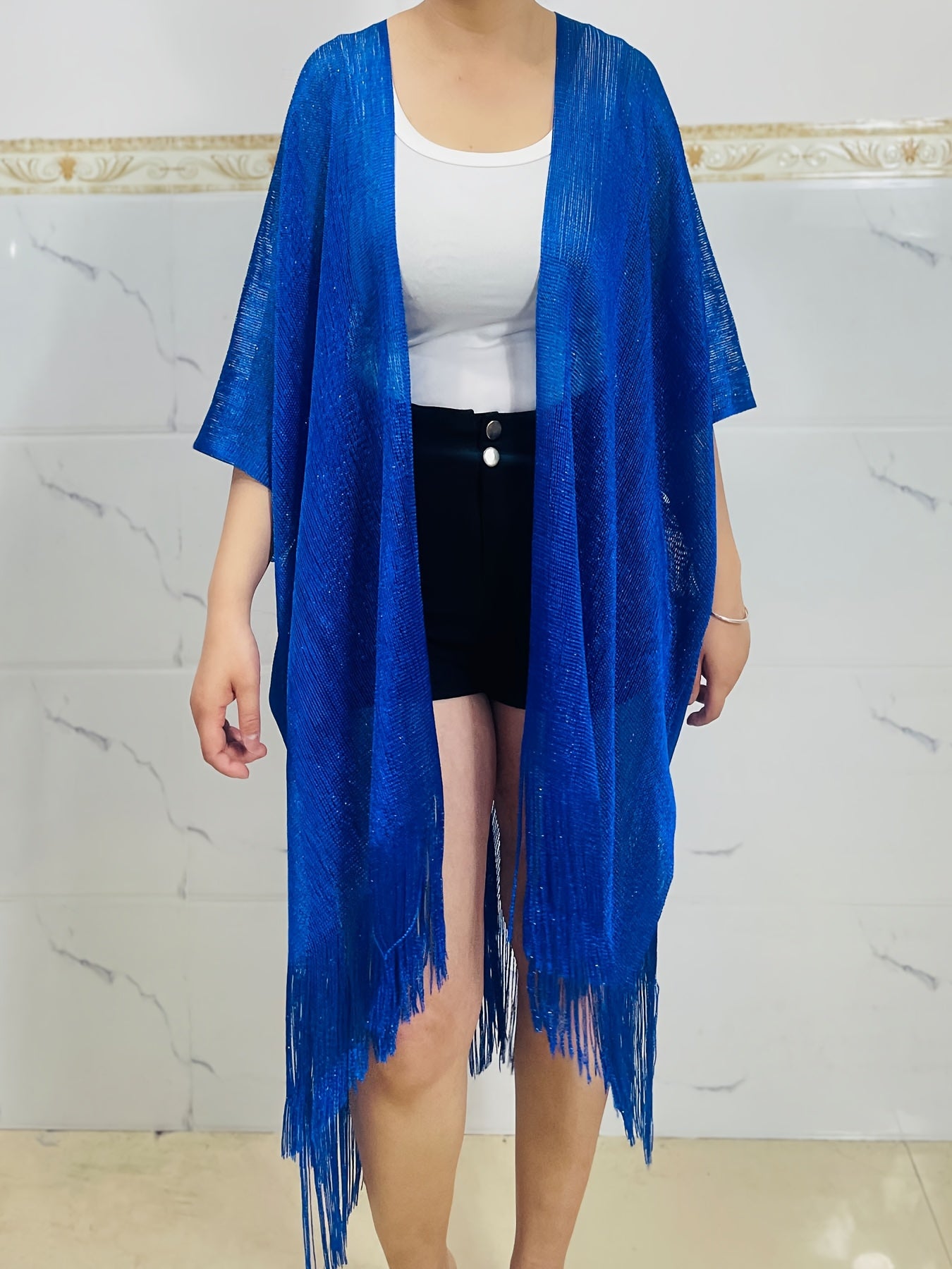 Bufanda de mujer de talla grande con flecos, ligera de poliéster