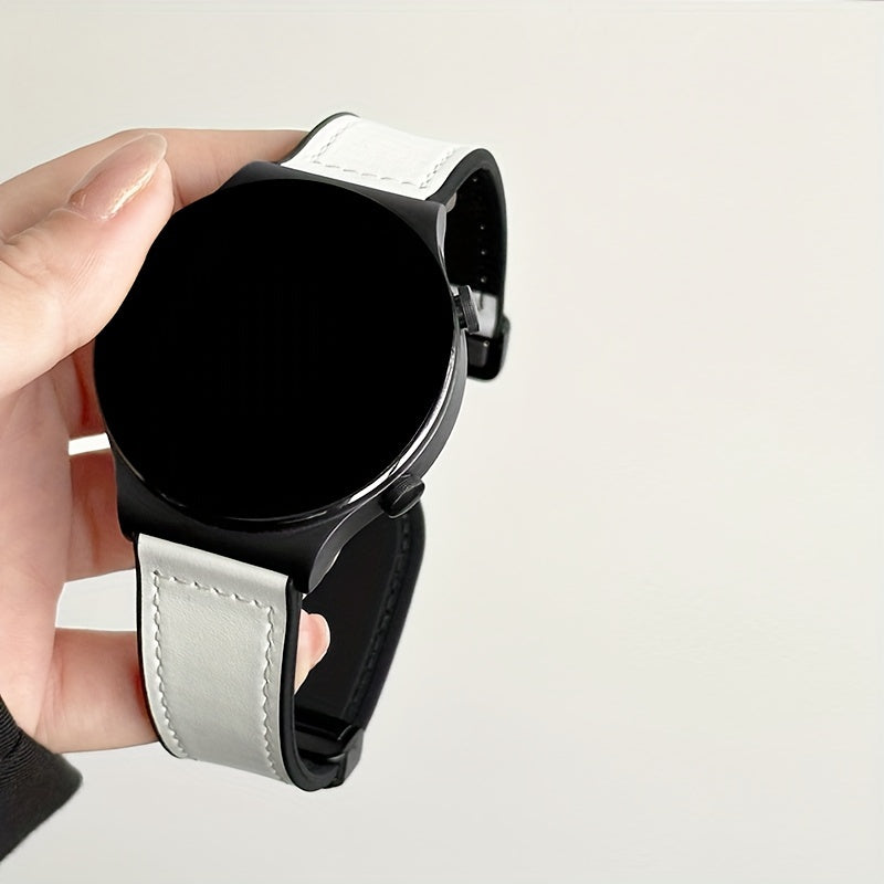 Synthetic Leather Smartwatch Band 20mm 22mm with Foldover Clasp Magnetic Buckle Compatible with Galaxy Watch Active 2 GTR GTS GT3 GT4