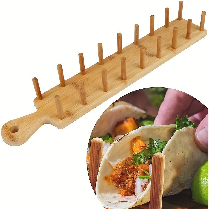 Bamboo Taco Holder Tray for 8 Tacos Tortillas and Burritos Kitchen Organizer
