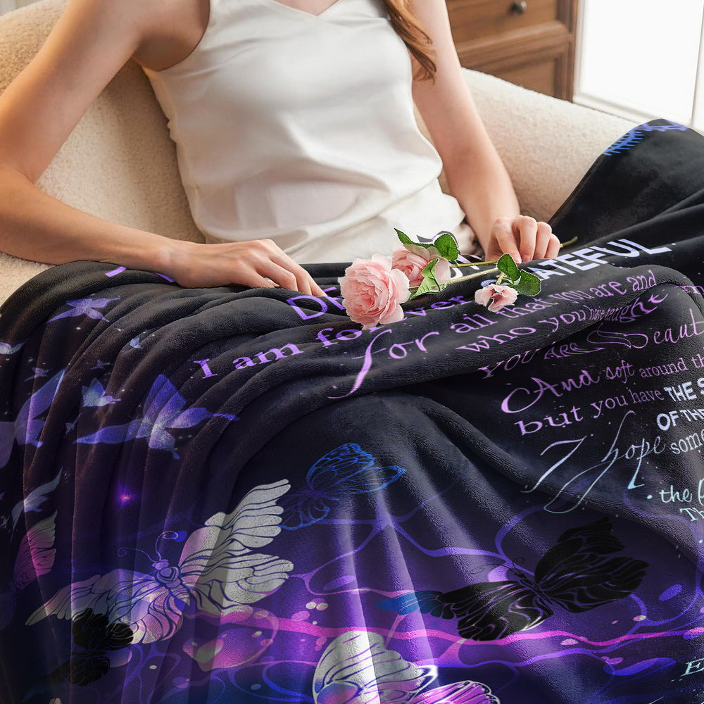 Purple Flannel Blanket Personalized with Custom Text for Mom's Blessing Theme for Cozy Sleep or Camping