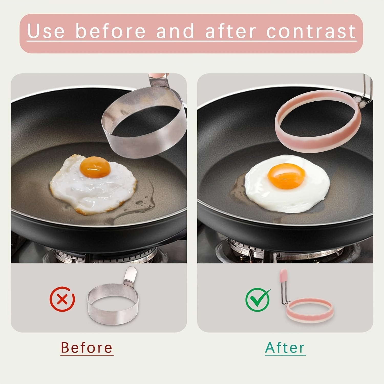 Durable Silicone Egg Ring Non-Stick Leak-Proof Pancake and Breakfast Sandwich Maker