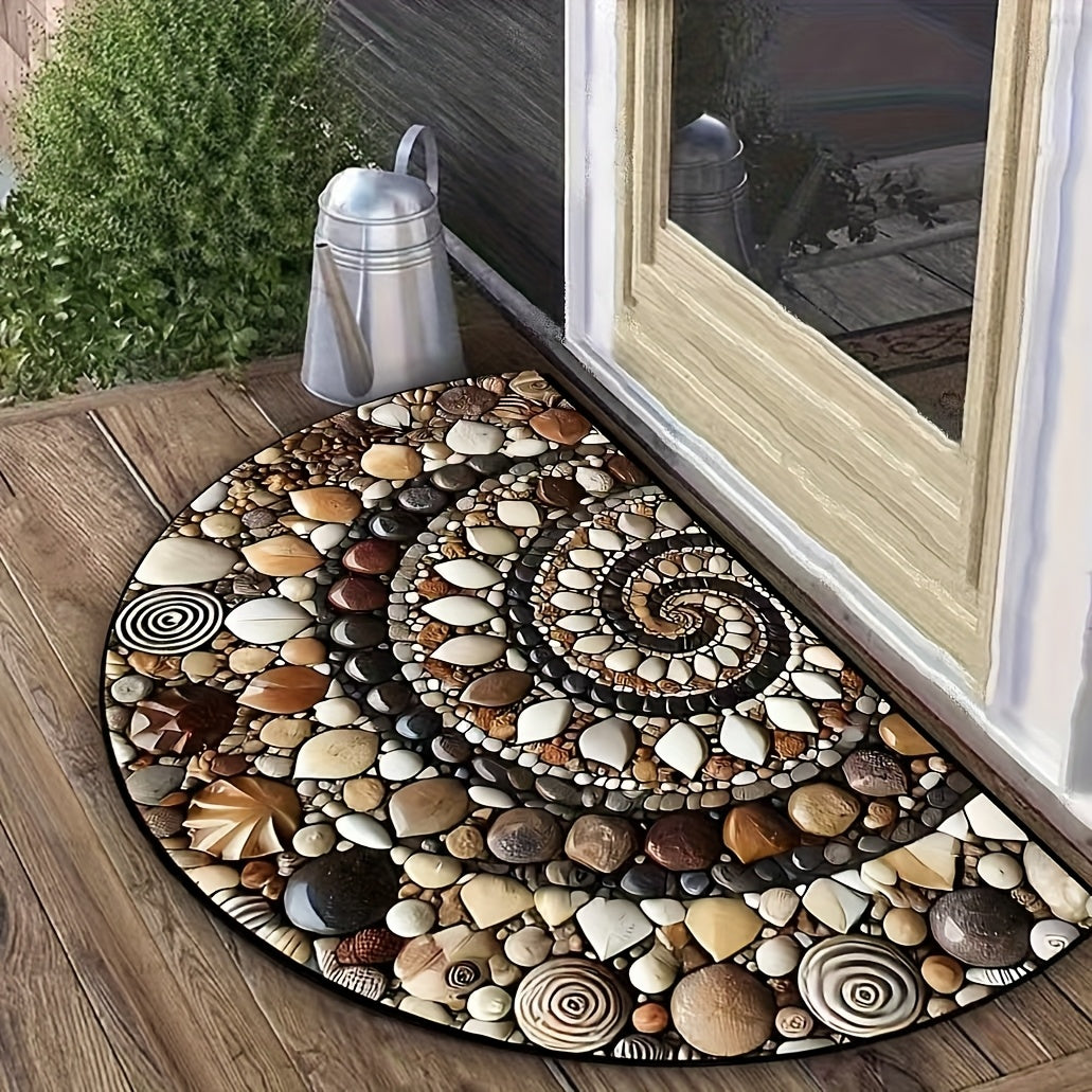 Coastal Pebble Flower Design Half-Moon Doormat Non-Slip Washable Indoor Outdoor