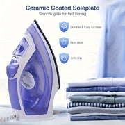2000W Steam Iron for Clothes Non-Stick Soleplate Adjustable Thermostat