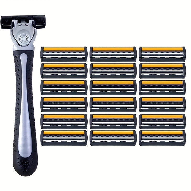 Men's Safety Razor for Facial Hair and Beard Grooming with Yellow Three-Layer Blade