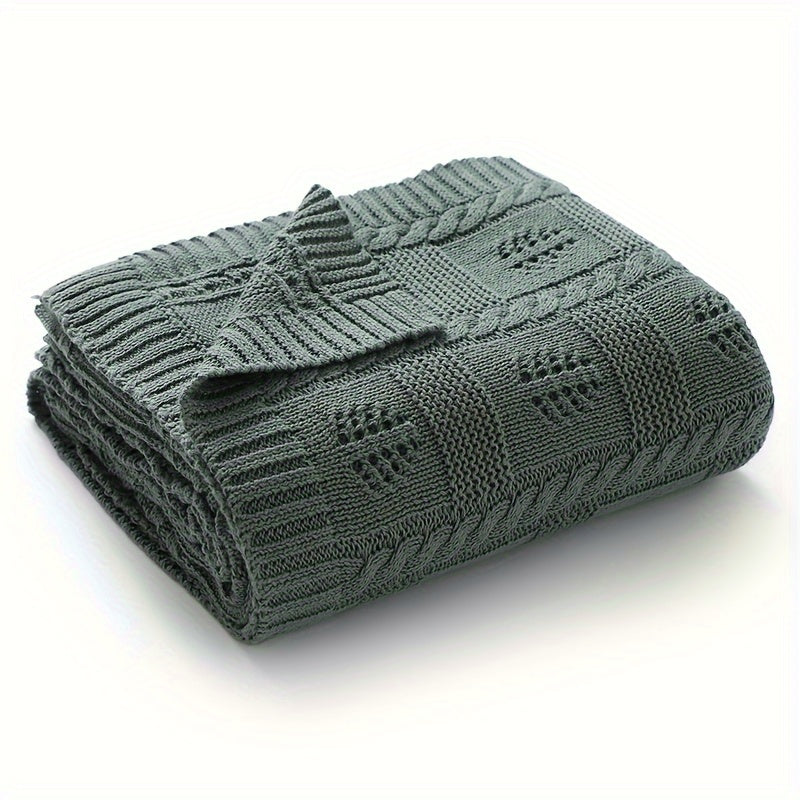 Геометрическое жаккардовое плед с листовым узором, дышащий с отверстиями, для дома, путешествий и кондиционирования воздуха в розовом, верблюжьем, зеленом и кофейном цветах