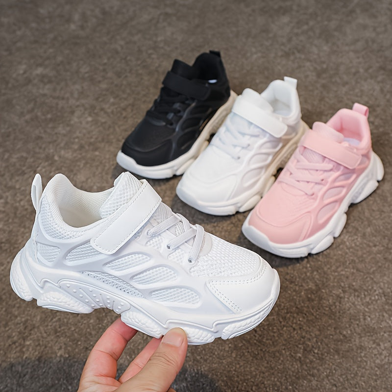 Дышащие сетчатые кроссовки для девочек, всесезонные нескользящие беговые туфли с застежкой на липучке