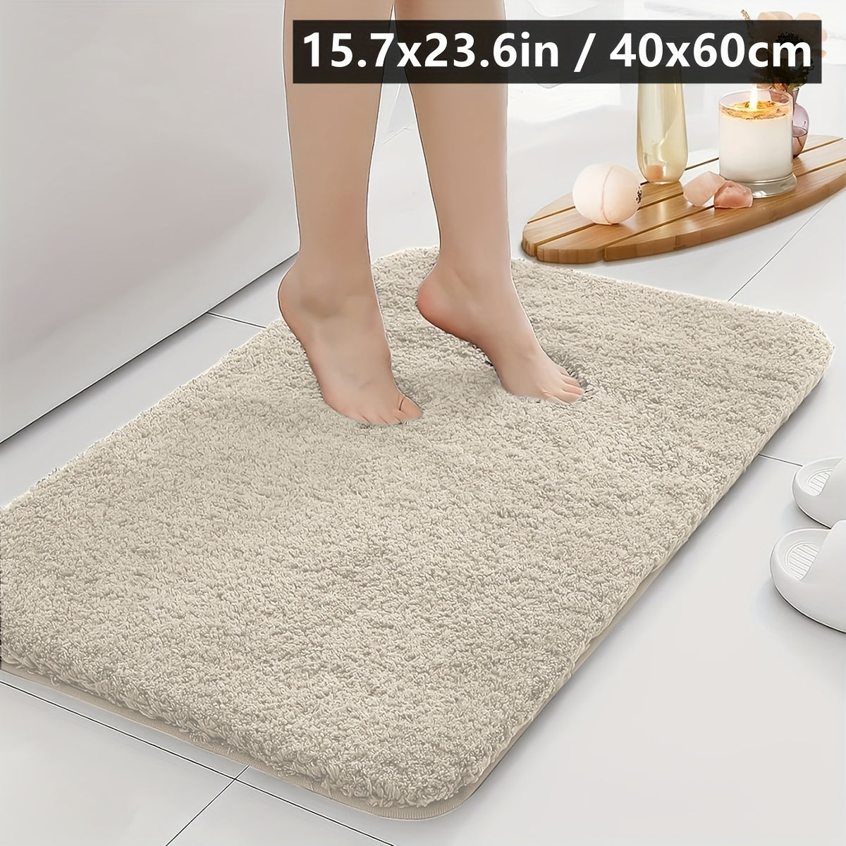 Plush Bathroom Mat Non-Slip Soft Polyester Rectangular Rug