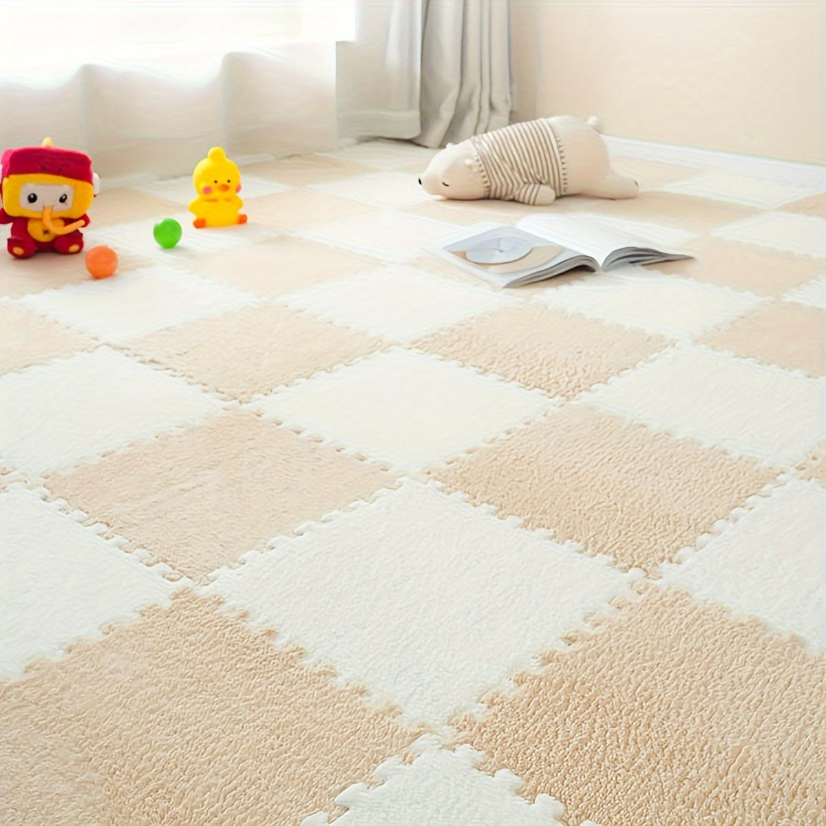 Luxurious Plush Patchwork Carpet Mat for Living Room and Bedroom, Easy to Clean