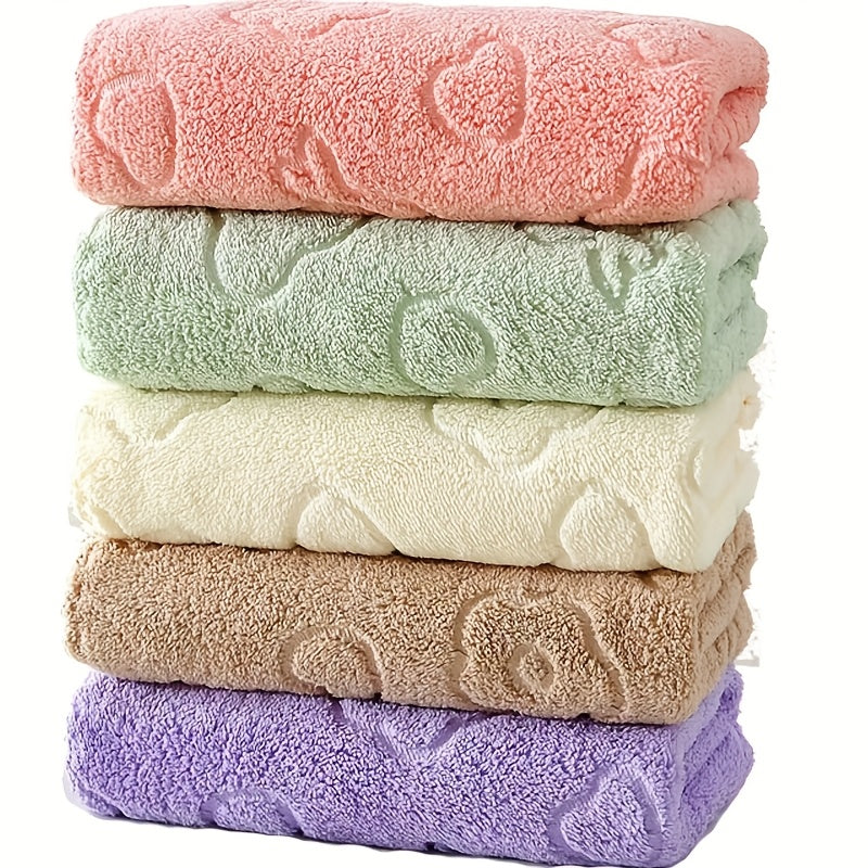 Set of 5 Cartoon Bear Microfiber Bath Towels in Pastel Colors for Bathroom Kitchen Living Room