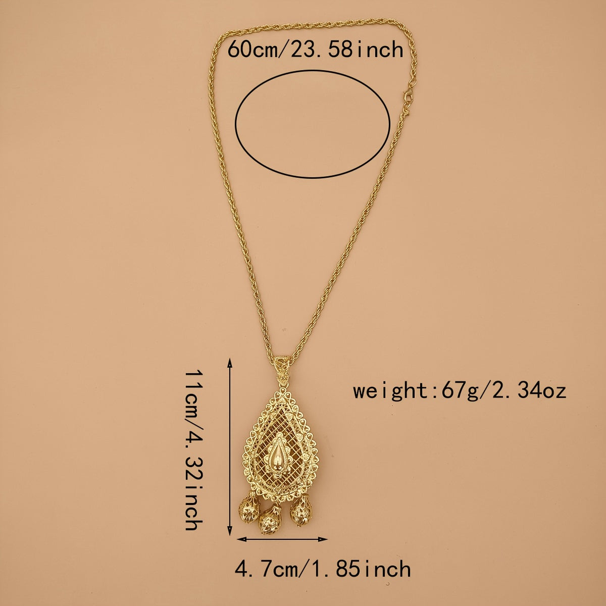 Women's Boho Chic Pendant Necklace Hollow Teardrop Metal Tassel Jewelry