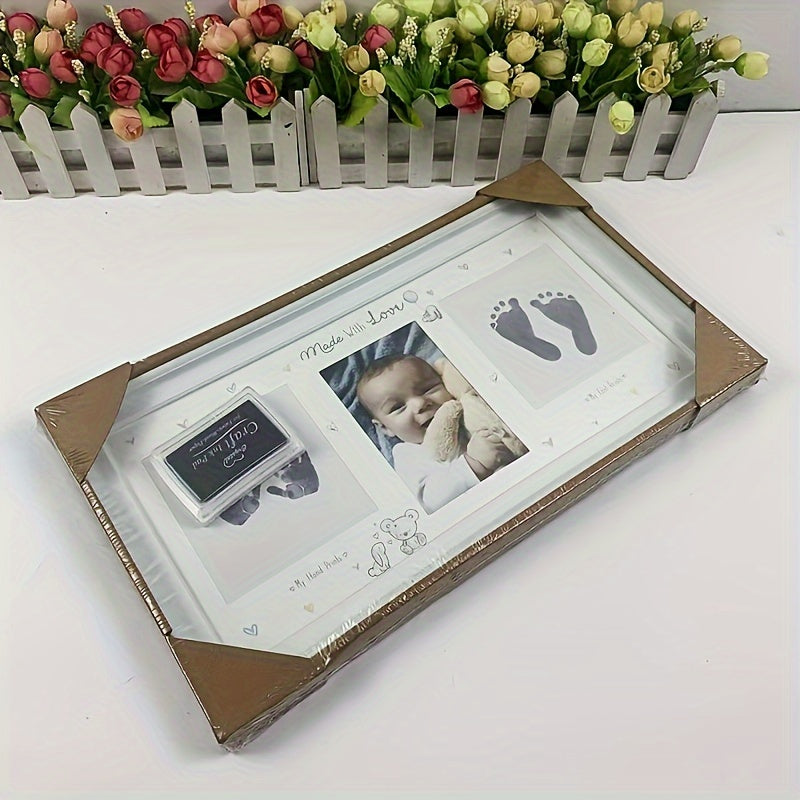 Family Photo Frame for Wall Display with Handprint and Footprint Designs for Milestones
