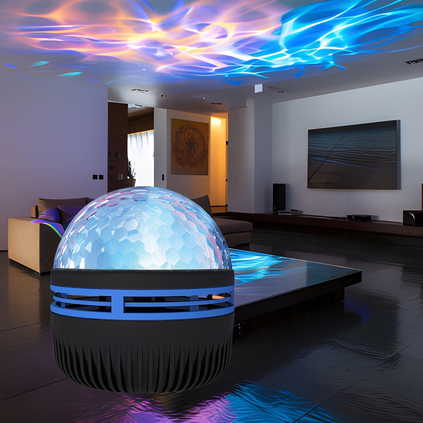 Night Light Projector with Ocean Waves Black USB Powered for Bedroom Home Theater