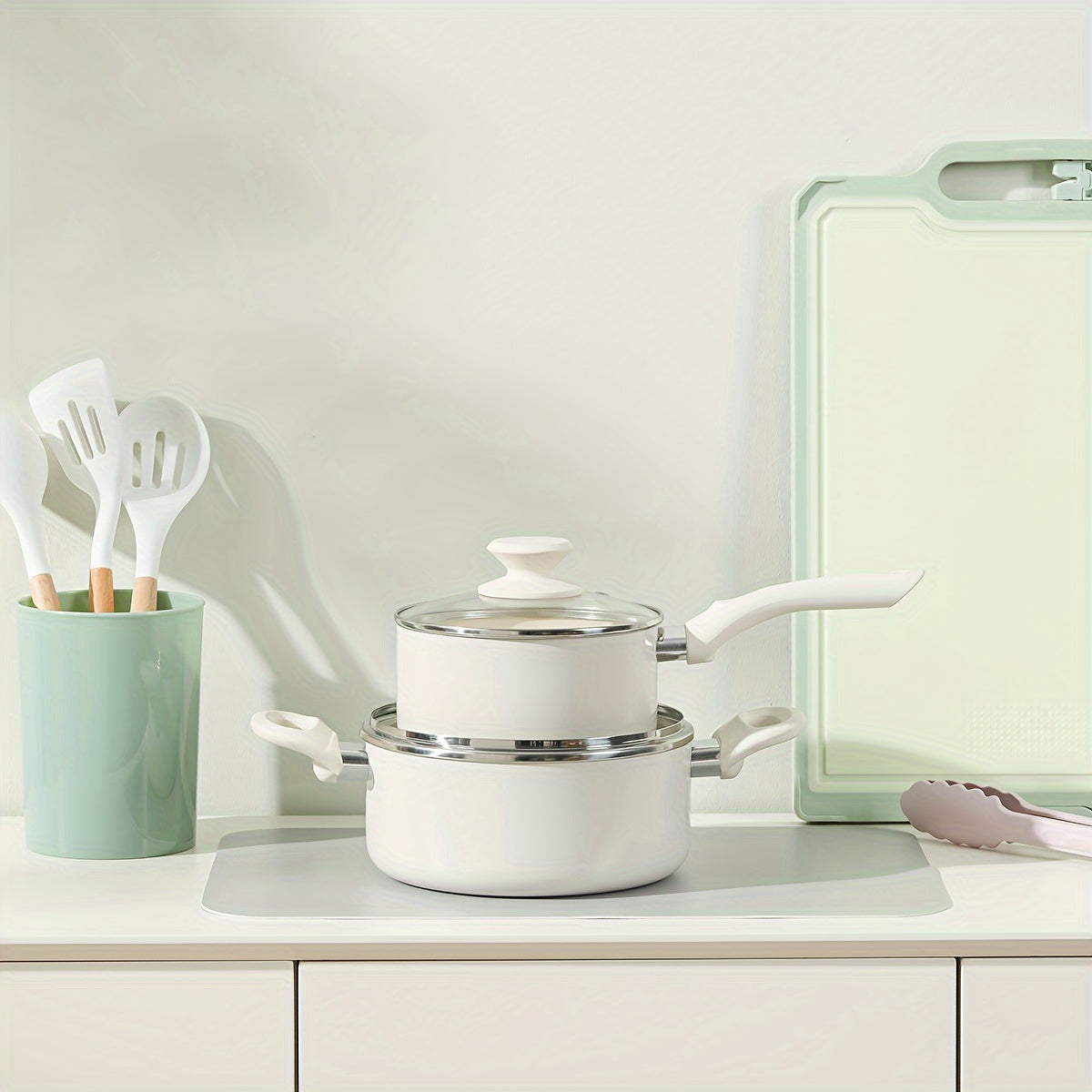 Ceramic Cookware Set with Lids 1.5 and 3 Quarts Induction Safe PFOA Free