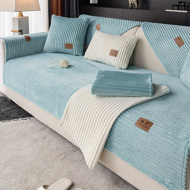 Плюшевый чехол на диван, толстый, теплый, зимний, противоскользящий, современный, дружелюбный к питомцам, для гостиной, спальни, офиса