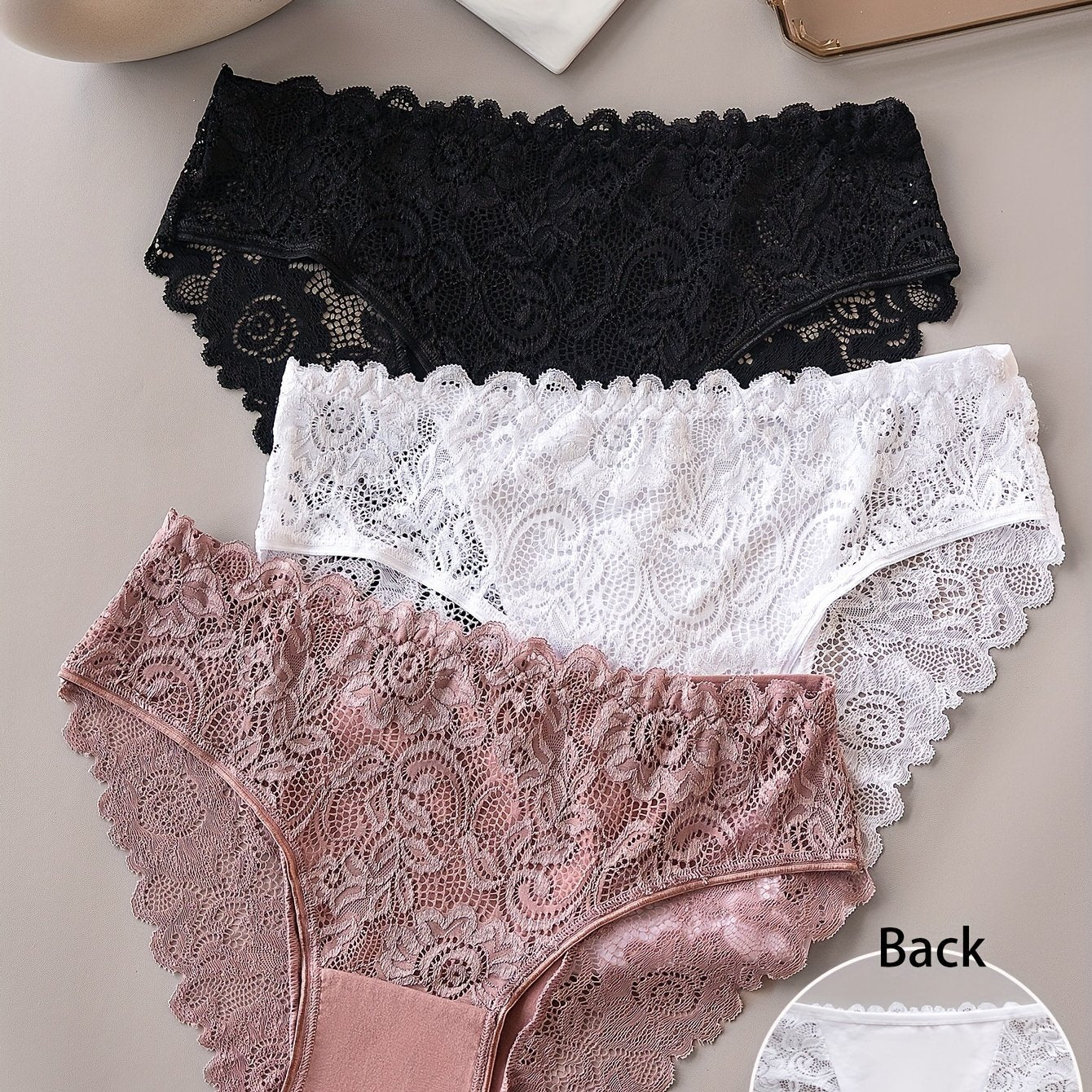 Women's Cotton Lace Briefs Set 3 Pieces Breathable Mid Rise Seamless Underwear