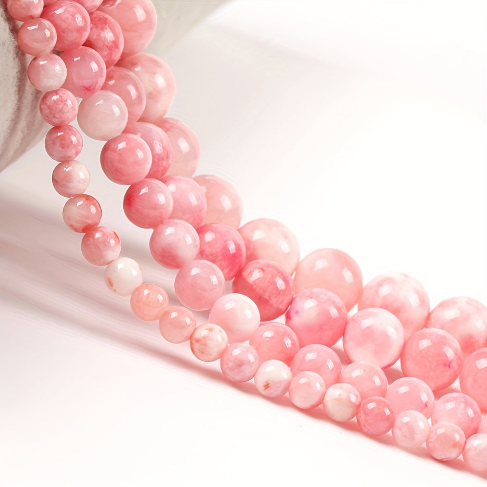 Natural Stone Beads 6/8/10/12mm Pink White Round Jewelry Making Supplies