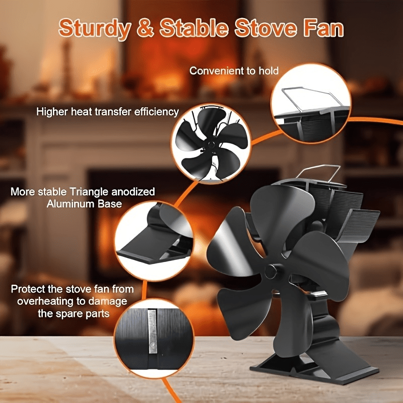 5-Blade Aluminum Thermal Stove Fan for Fireplaces and Hydronic Heating
