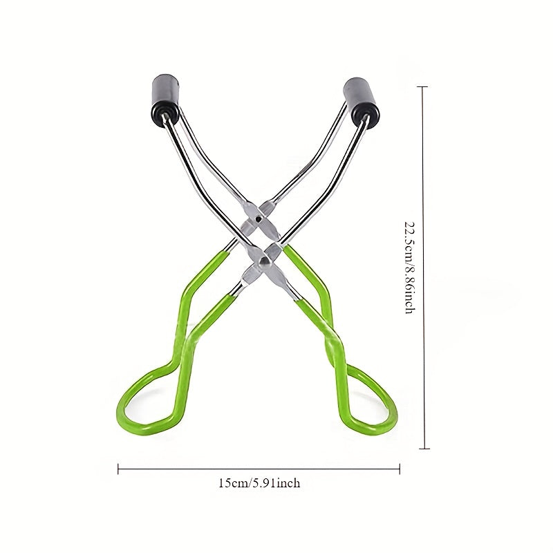 Yashil Yuqori Sifatli Keng Og'izli Konserva Bankasi Ko'taruvchi Tongs, Qizib Ketishdan Himoyalovchi, Sirpanmaydigan Ovqat Tashuvchi Klip, Mustahkam Temir va Vinil Qoplamali Materialdan Yasalgan, o'lchami 22.5x15 sm.