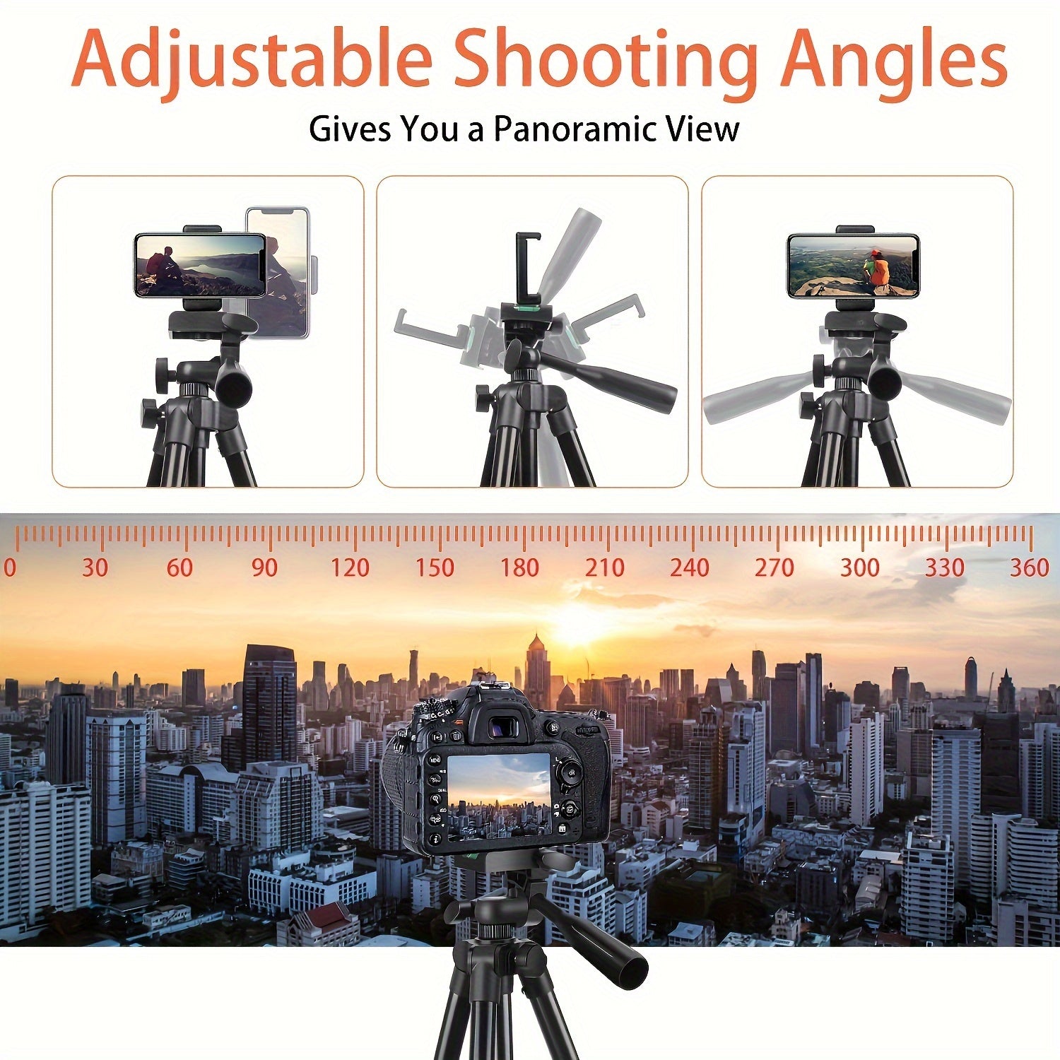 Aluminum Tripod with Phone Holder for Video Streaming Photography Adjustable Portable Durable
