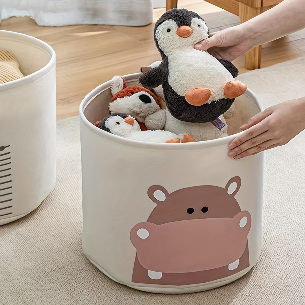 Cartoon Animal Print Felt Storage Basket for Toys and Diapers