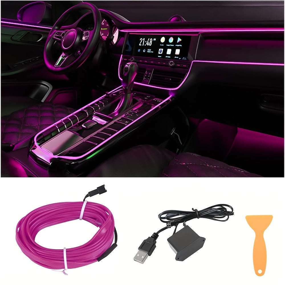 Car RGB Neon Interior Lights Kit 197 Inch Flexible LED El Wire USB