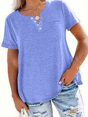 Женская ночная рубашка большого размера с однотонным дизайном, с вырезом-открытым, карманом, футболка