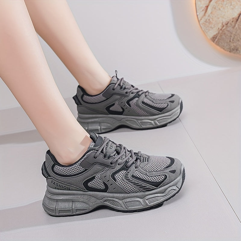 Women's Sneakers Fall 2024 Mesh Fabric Thick Sole Casual Running Breathable