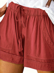 Women's Plus Size Olive Green Casual Loose Fit Shorts with Pockets