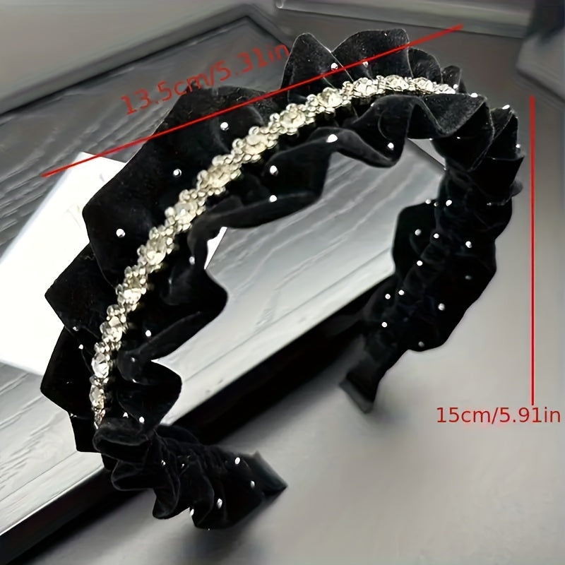 Black Velvet Headband with Rhinestones for Weddings and Formal Events
