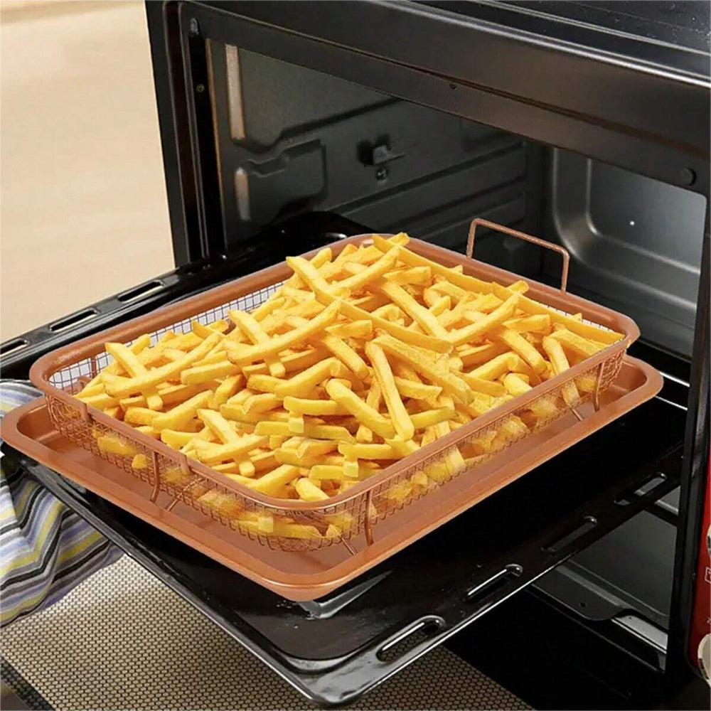 Stainless Steel Air Fryer Basket va Pan uchun pechka, yopishmaydigan qoplama, grill qilish uchun sabzavotlar, sovutish qismi