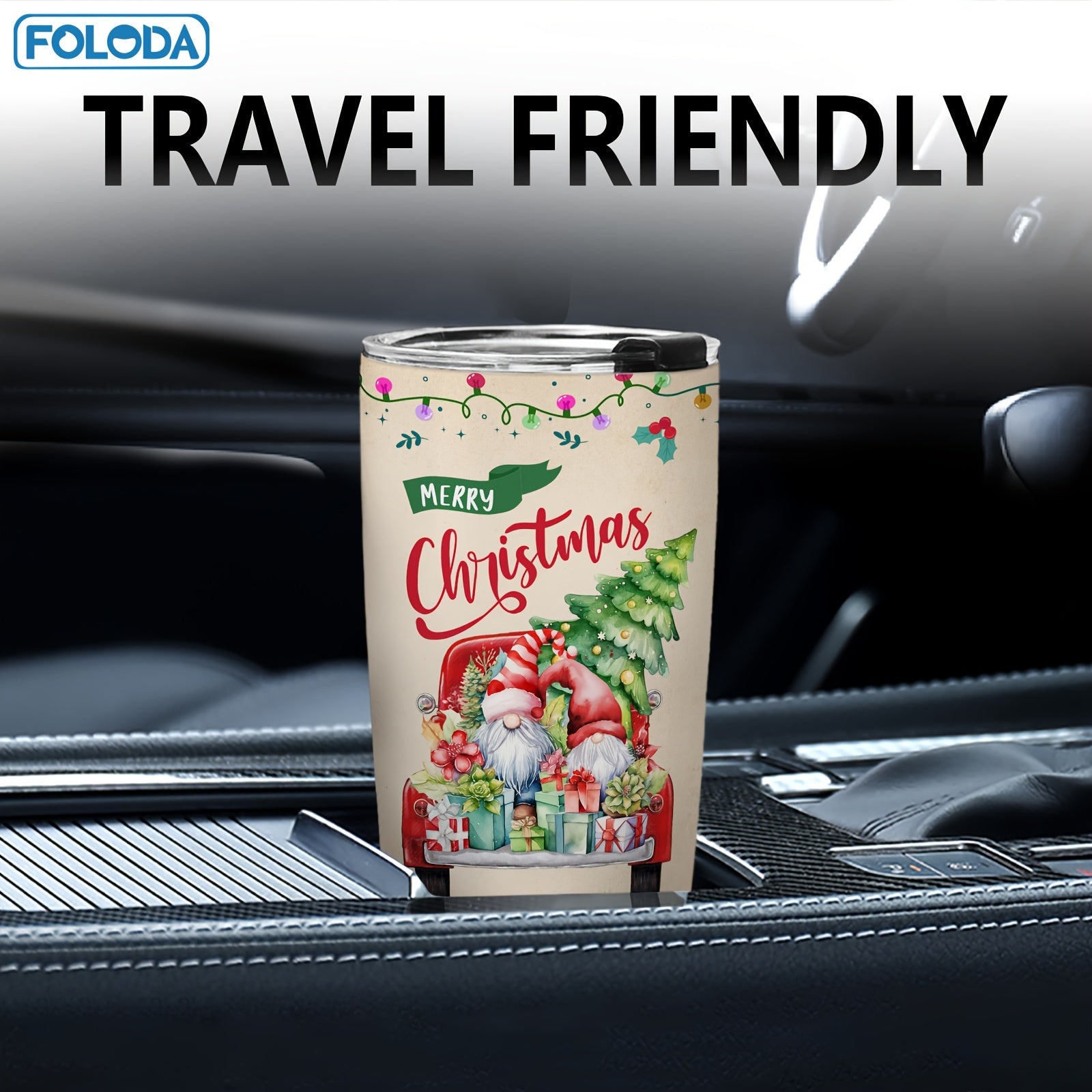 1 шт. 20oz Foloda Термокружка из нержавеющей стали с изоляцией, с дизайном Санта-Клауса и красной грузовика. Овальная форма, только ручная мойка, без ПВХ. Идеально подходит для бега и праздничных подарков. Путевая кружка с узорами «Счастливого Рождества».