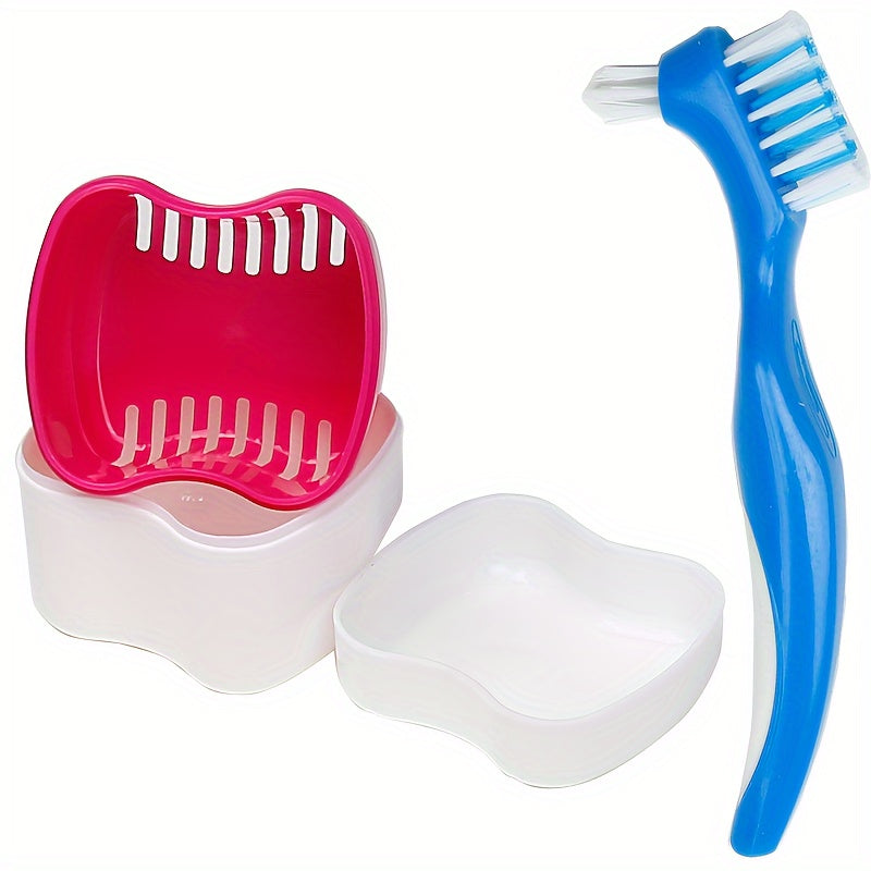 Portable Denture Storage Case with Strainer for Cleaning False Teeth Travel Use