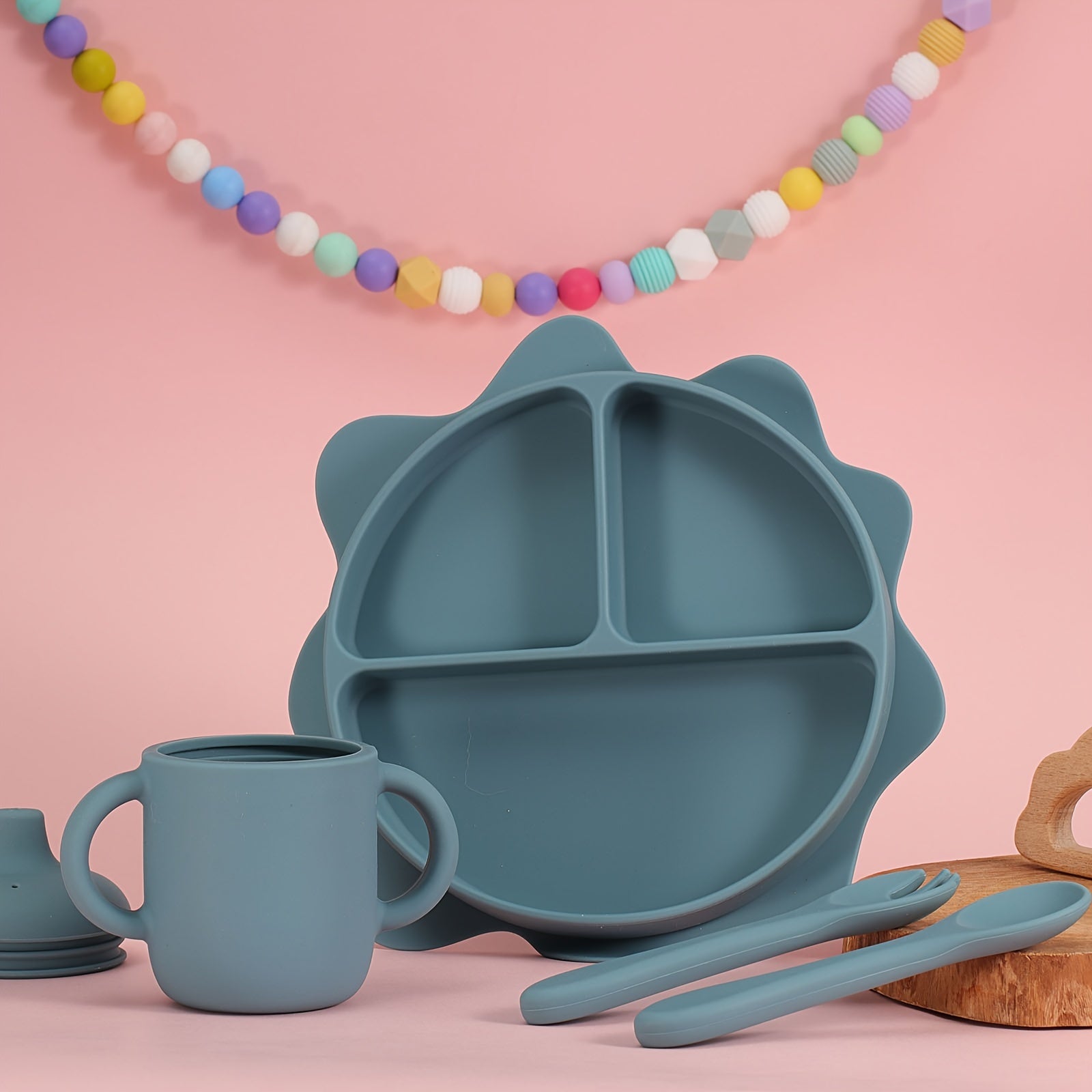 Baby Food Plate Silicone Divided Dinner Plate for Kids Vibrant Sun Cartoon Design