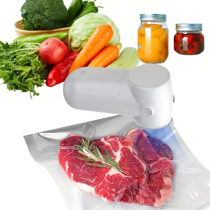 Portable Wireless Vacuum Sealer with USB Rechargeable Battery Compact Design for Kitchen Outdoor Picnics Includes 5 Reusable Food Storage Bags