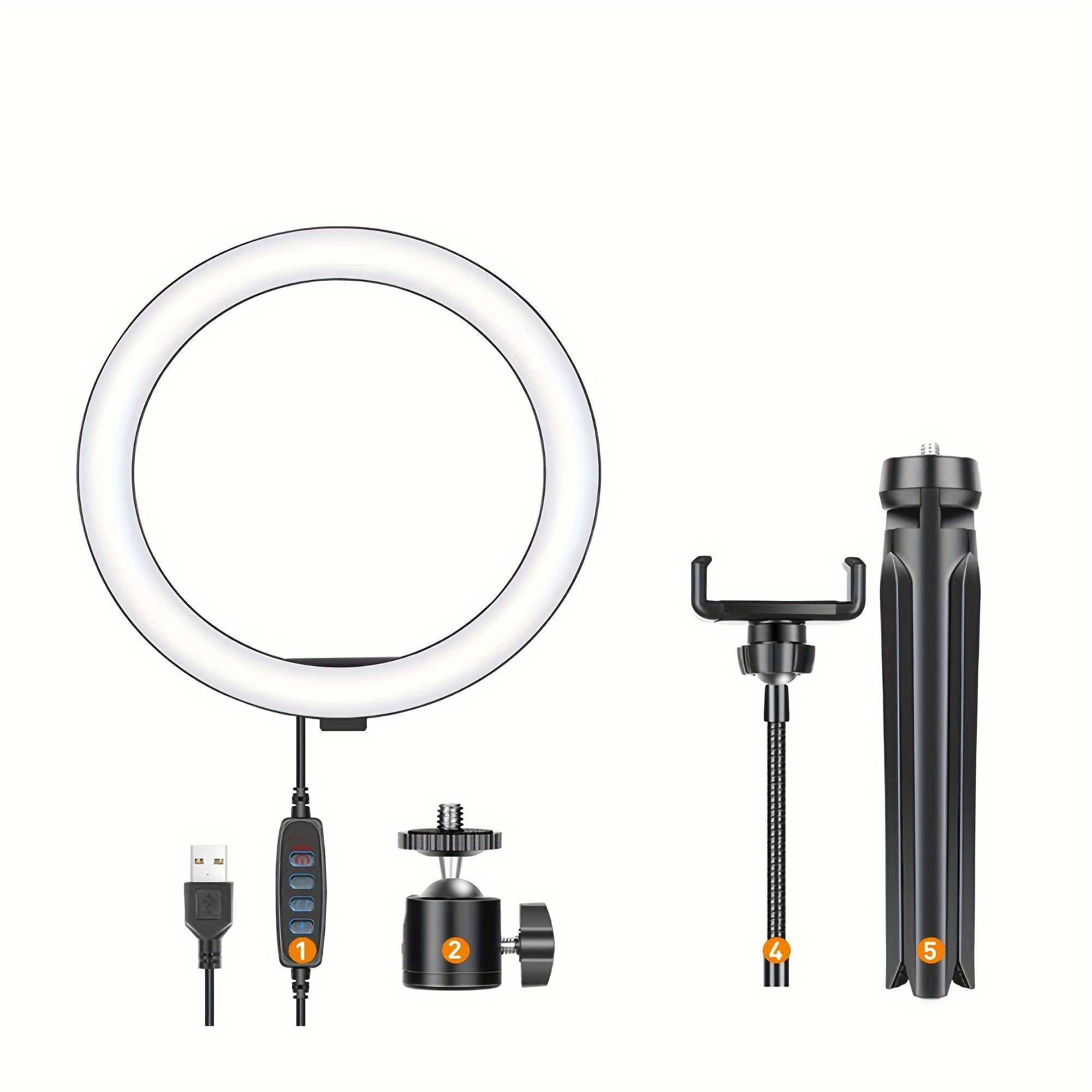 Dimmable USB Ring Light with Tripod and Phone Holder for Photography and Streaming