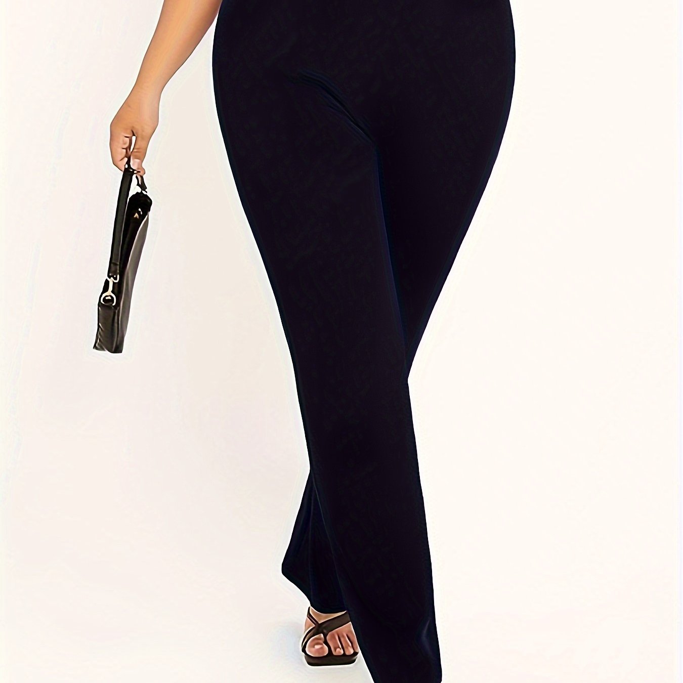 Брюки с высокой талией и прямым кроем большого размера для весны и лета, полиэстер, однотонный цвет