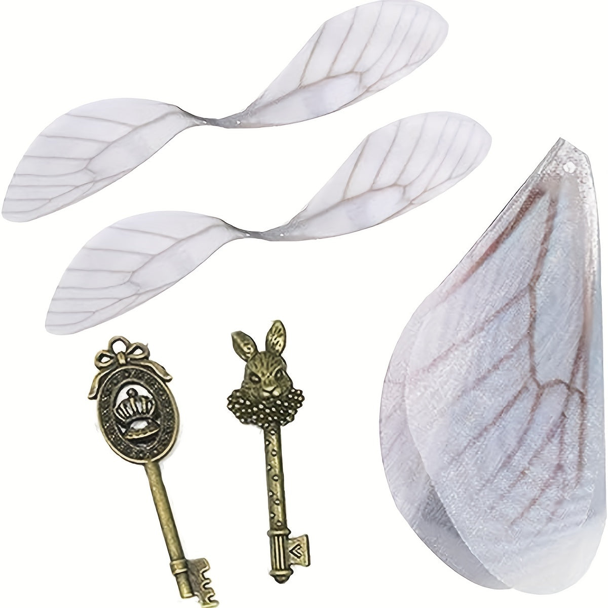 Qadimgi bronza skelet kalit charmslari, ajdar chayqalish qanotlari va zargarlik ipi bilan hunarmandchilik uchun