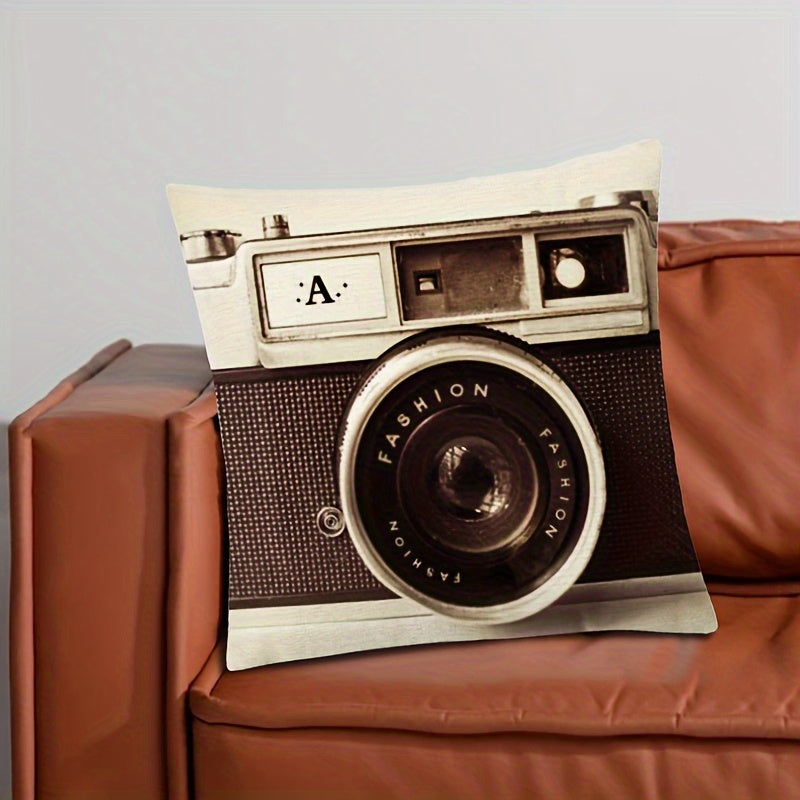 Elegant vintage kamera yostiq qopqog'i, shaftoli terisi velvettan tayyorlangan, ikki tomonlama bosma, yotoqxona, ofis, divan va uy bezatish uchun mos, o'lchami 17.7 dyuymga 17.7 dyuym.