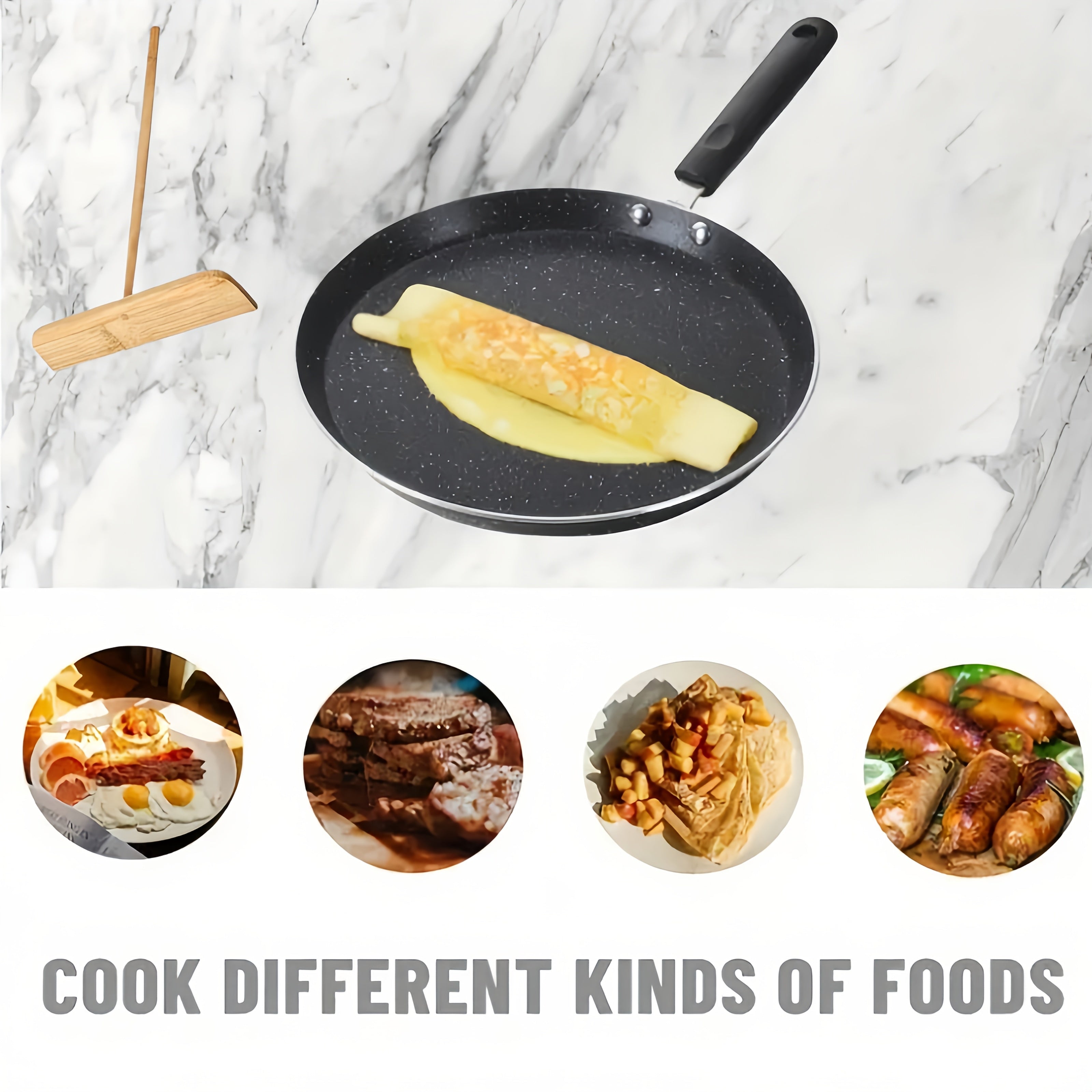 10-inch Non-Stick Crepe Pan Black Aluminum Heat-Resistant Handle for Gas Electric Rice Cooker