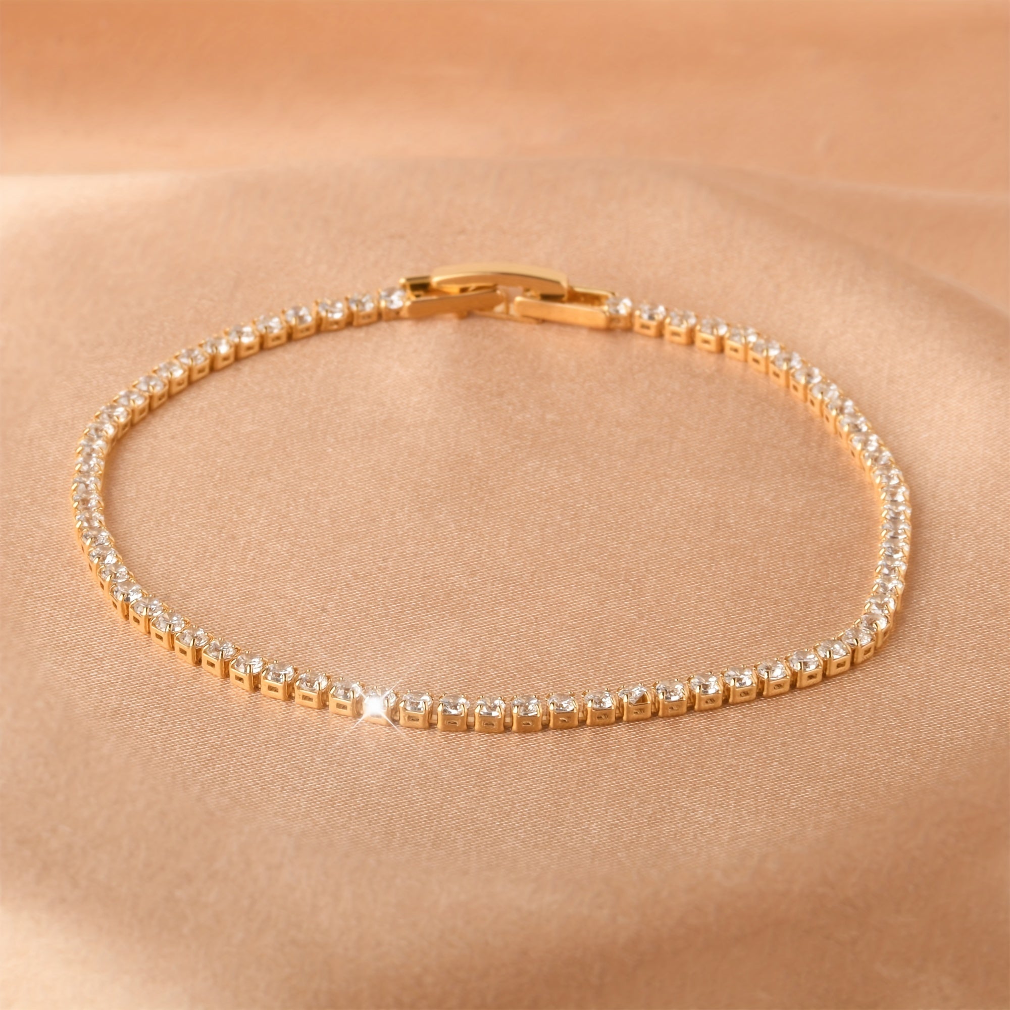 Copper Gold Plated Tennis Bracelet with Zirconia Stones for Women
