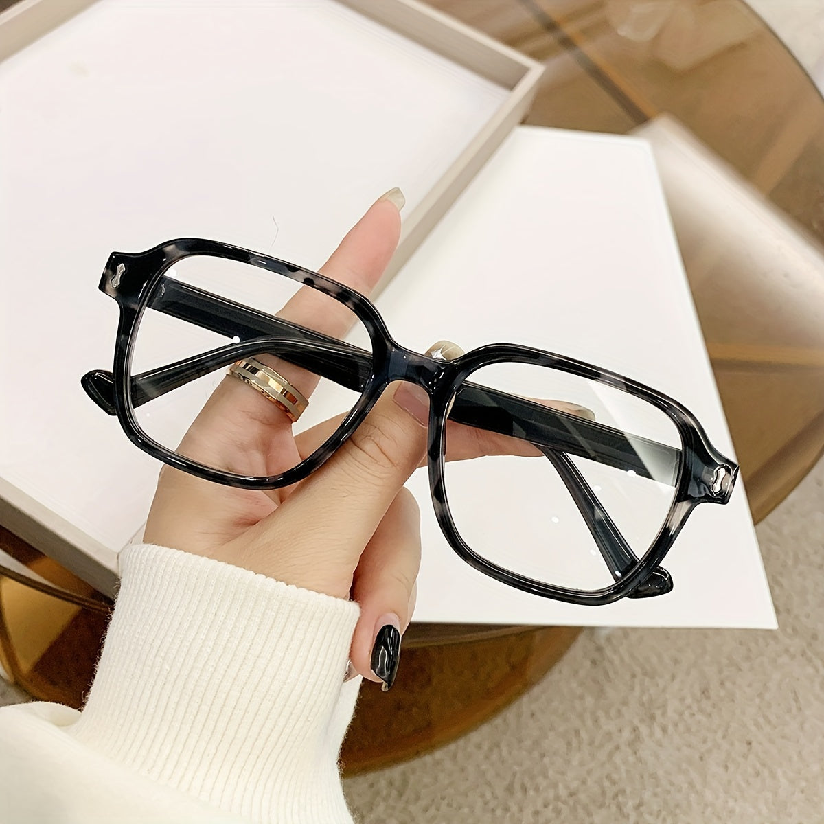 Унисекс ретро очки с квадратной оправой из черепахового пластика с прозрачными линзами