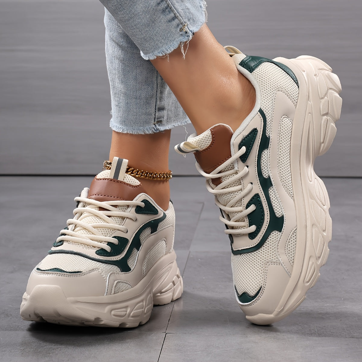 Women's Breathable Mesh Running Shoes with Thick Soles Casual Sneakers for All-Season Outdoor Activities