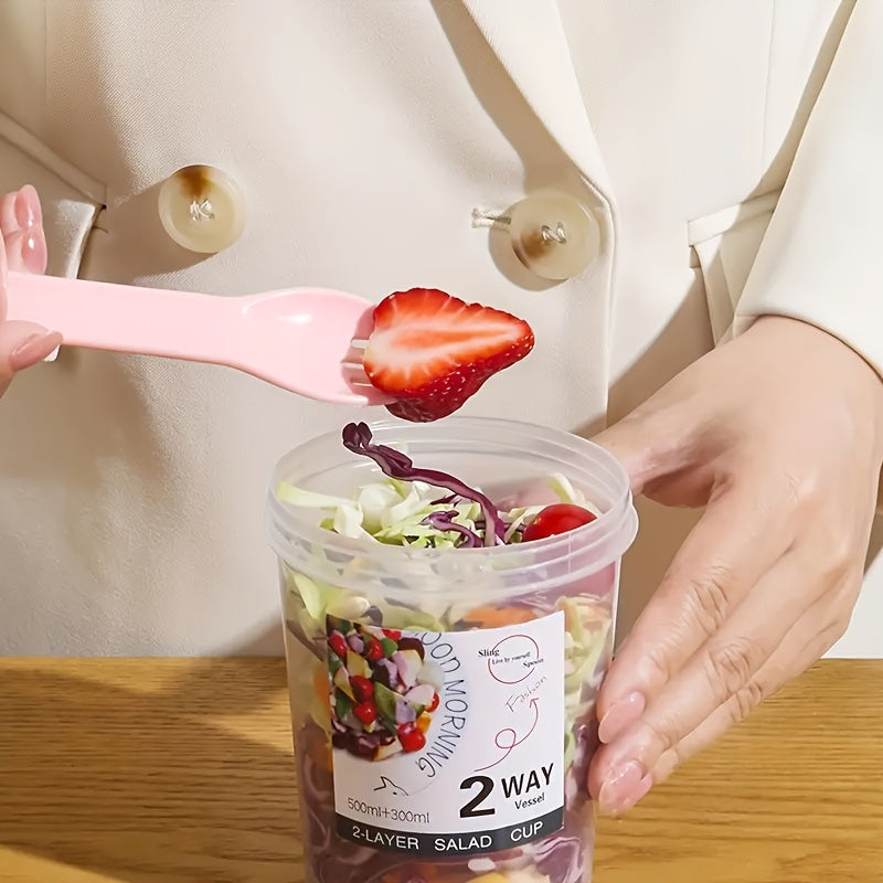 Portable Breakfast Salad Cup with Fork Leakproof Plastic Container for Fruit Vegetables Yogurt