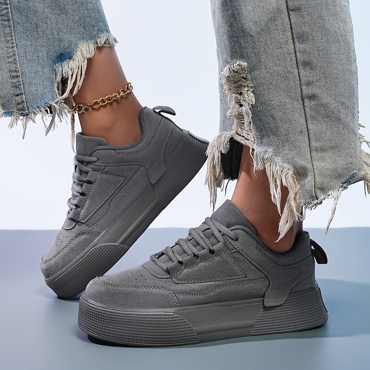 Women's Solid Color Lace-Up Sneakers Casual Skate Shoes Low Top