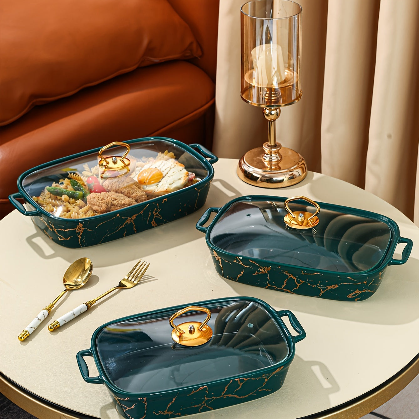 Rectangular Ceramic Casserole with Lid and Dual Handles Small Medium Large