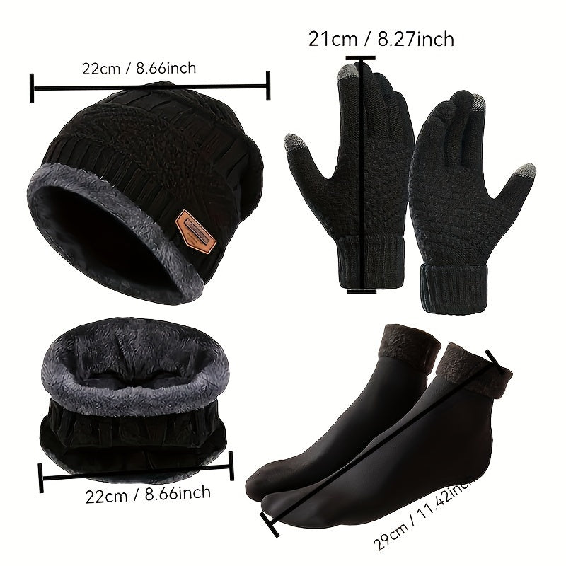 Winter Accessories Bundle for Men and Women Beanie Gloves Gaiter Socks Set