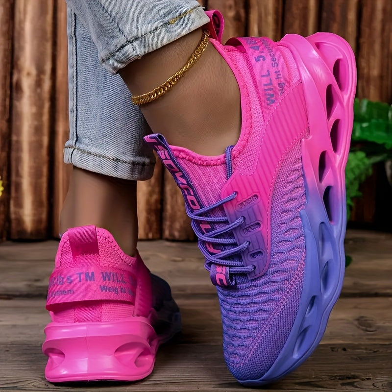 Women's Pink and Purple Running Sneakers Breathable Knit Lightweight Cushioned